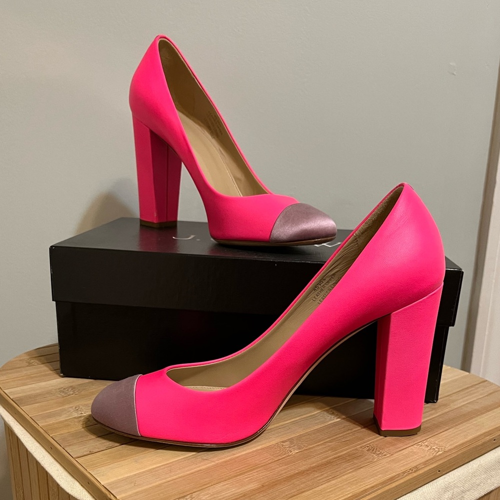 J. Crew Collection Valentine’s Day Hot Pink Leather & Purple Round Toe Heels